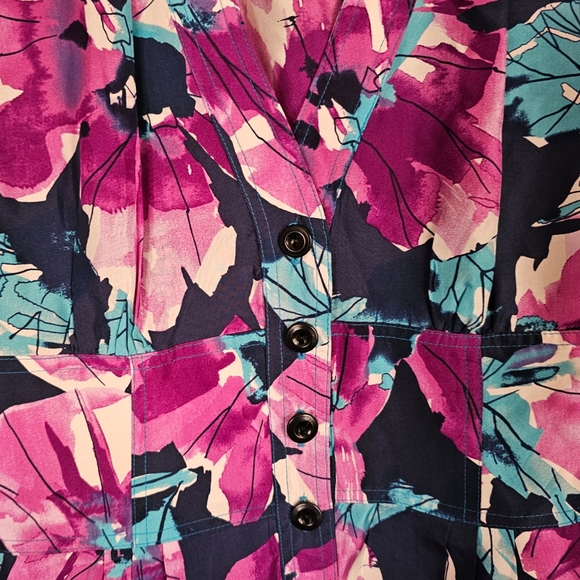 NANETTE LEPORE Silk Floral Watercolor Button Down Dress 12 - Picture 3 of 6